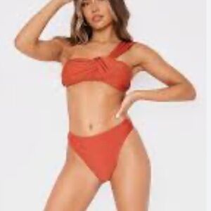 NEW WITH TAG brown padded tie one shoulder high waist bikini pretty little thing
